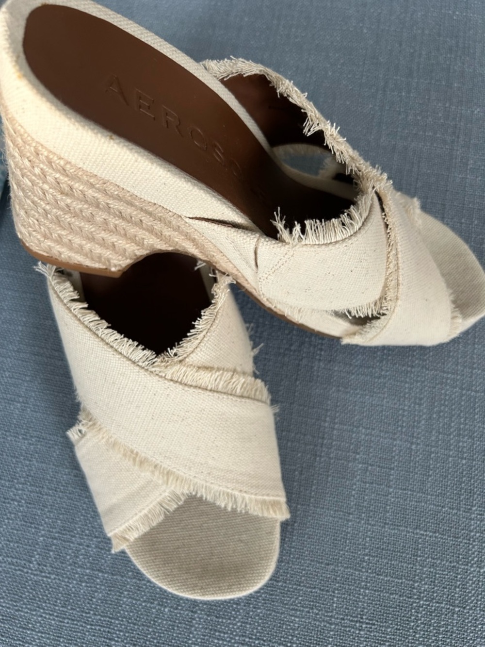 AEROSOLES Cream Frayed Espadrille Wedge Sandals - Picture 2 of 5